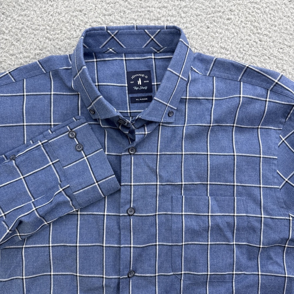 Johnnie-O Flannel Shirt Mens XL Blue Plaid Top Shelf Darien LS Beach Performance